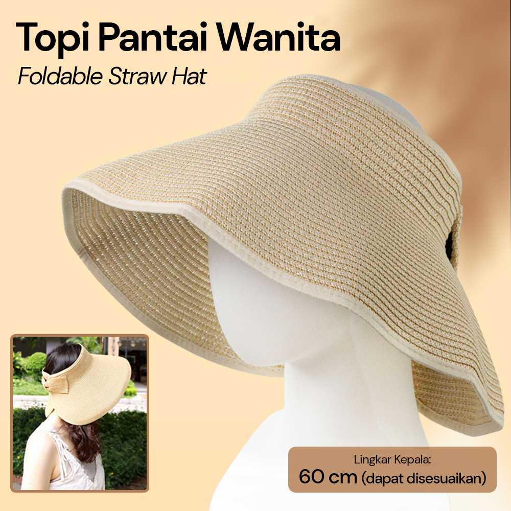 LaMaxPa Topi Pantai Wanita Panama Foldable Summer Beach Straw Hat 60cm - WJ9024