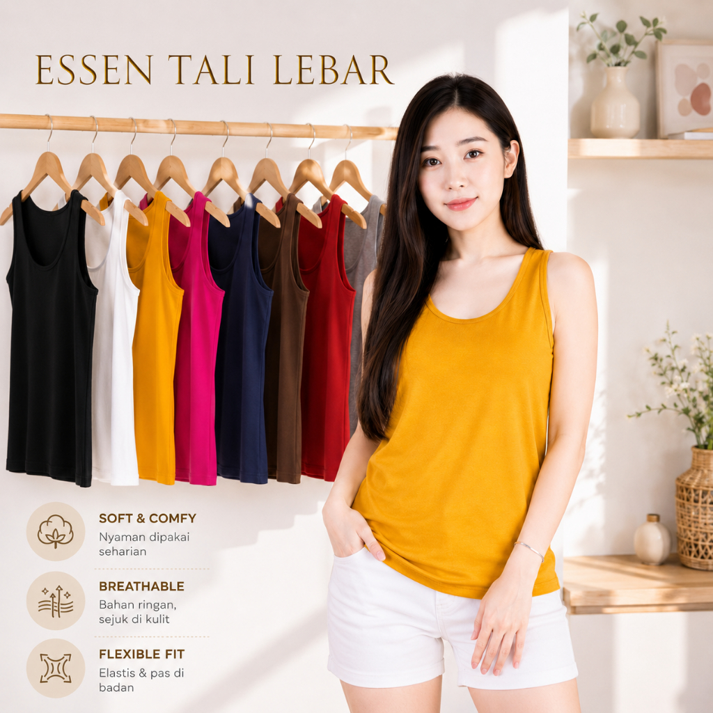ESSEN Tanktop Tali Besar Wanita  Premium  Bahan Katun Atasan Singlet Wanita