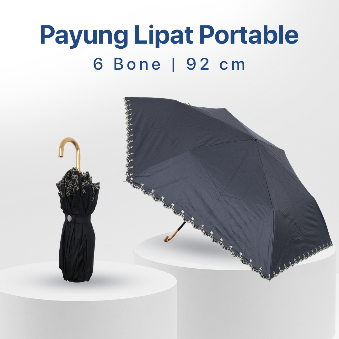 RUERN Payung Lipat Buka Tutup Manual Bordir Anti UV 6 Bone 92cm - R-3