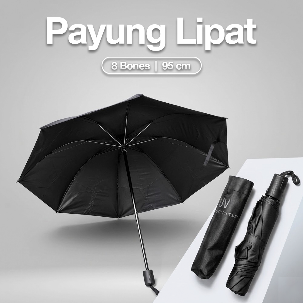 Payung Lipat Buka Tutup Manual Polos Anti UV 8 Bone 95cm - UM162