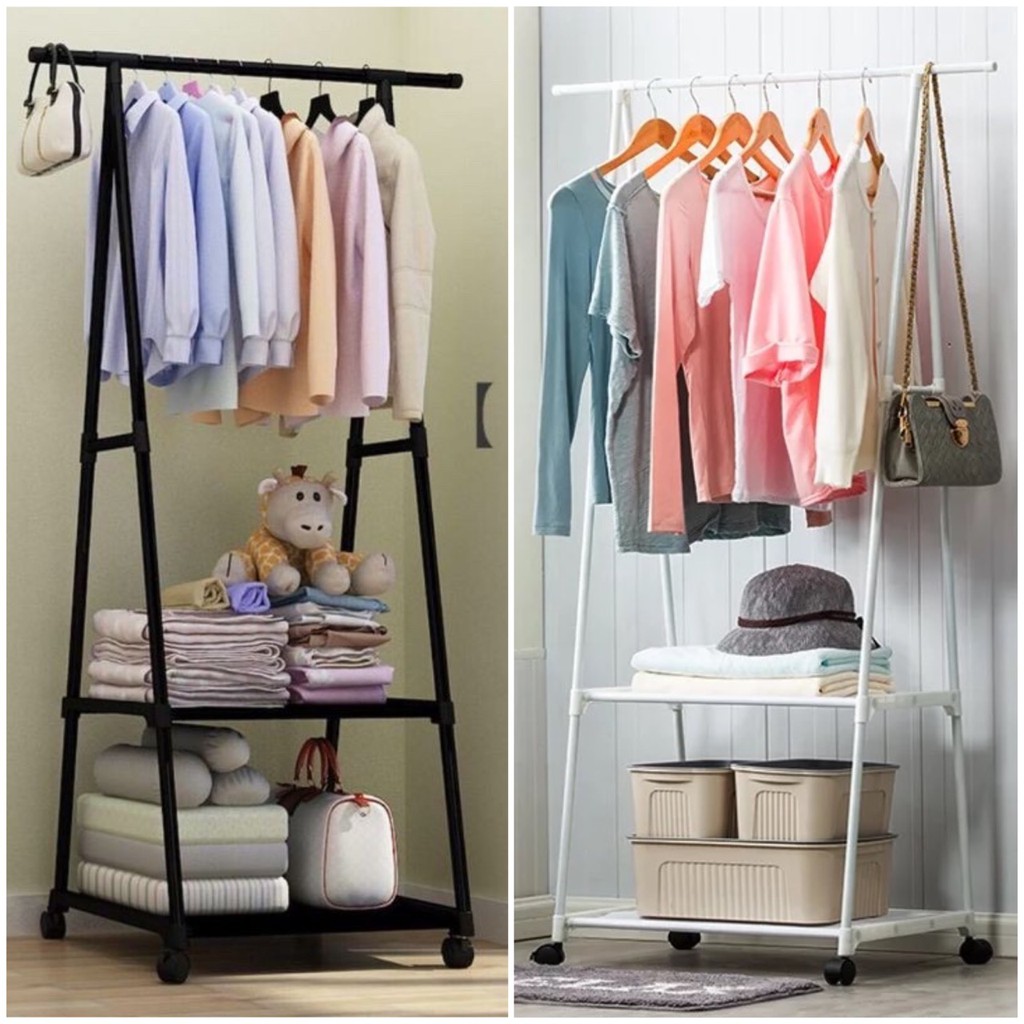 Triangle Stand Hanger - Gantungan Pakaian Tiang Berdiri Dengan 4 Roda Rak Baju Buku Serbaguna
