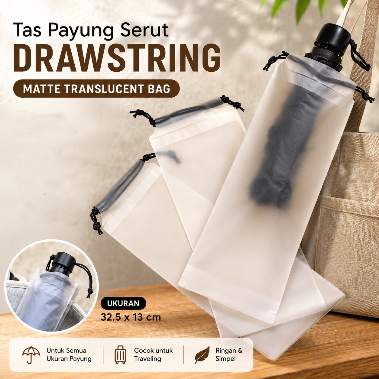 Starriest Tas Payung Serut Drawstring Matte Translucent Bag 32.5x13cm - STR13