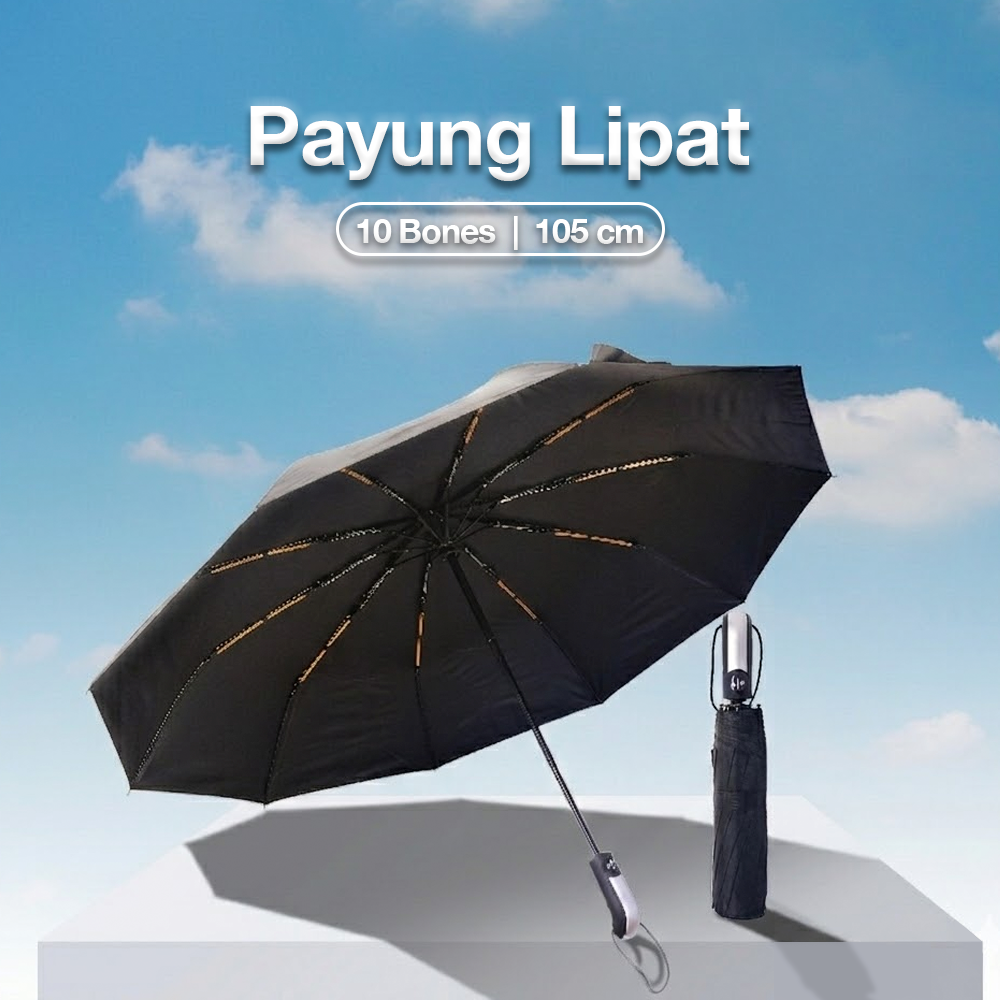 Payung Lipat Buka Tutup Otomatis Polos Windproof 10 Bone 105cm - CJZ13
