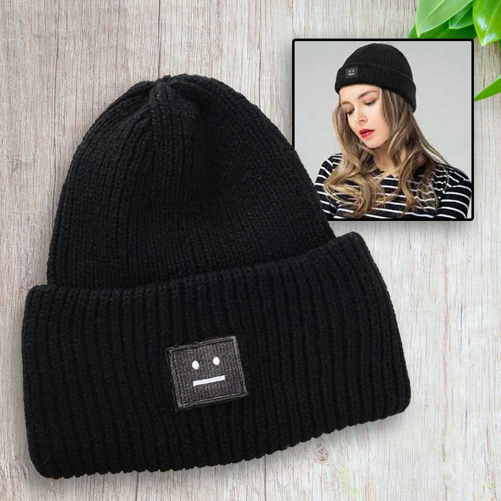 URGENTMAN Topi Kupluk Unisex Winter Smiley Face Rajut Wol Beanie Hat - NM-DS01