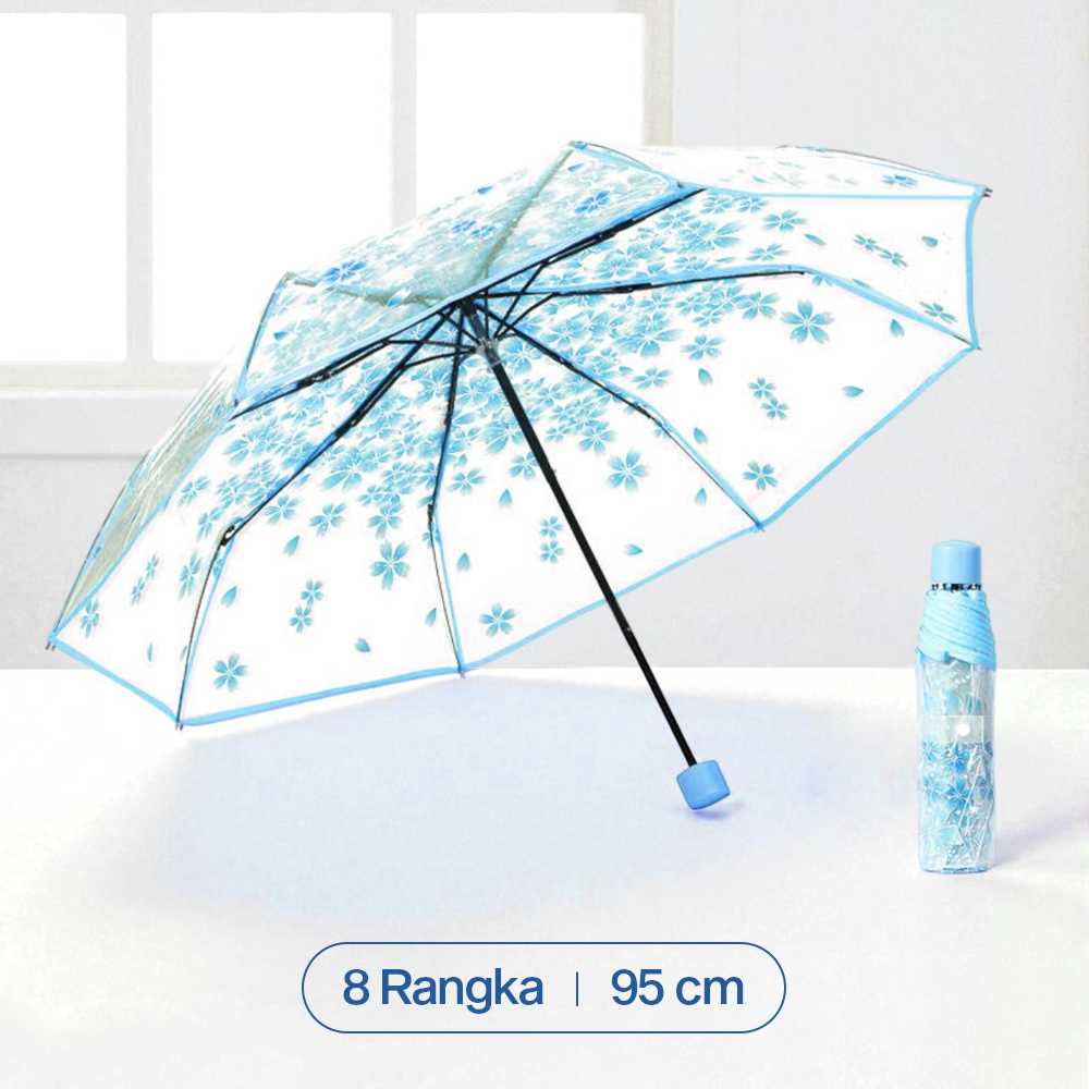 Yeselo Payung Lipat Manual Transparan Motif Cherry Blossom 8 Bone 95cm - E023