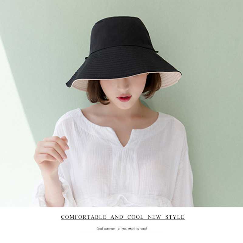 Daddy Chen Topi Wanita Bucket Hat Bolak Balik Foldable 2in1 Kain Katun - 1808